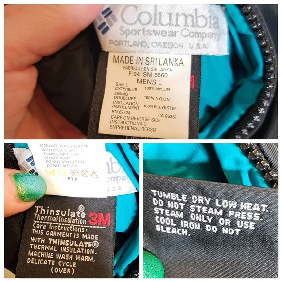 Columbia Reversible Vintage bomber nylon coat. Blue green and black. Size large - Picture 5 of 14